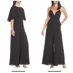 NEW FAME AND PARTNERS Georgette Cape Black Jumpsuit Wide Leg Size 4